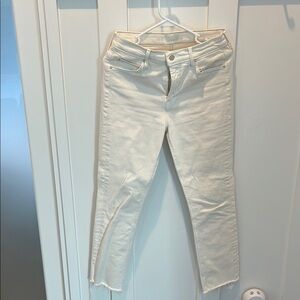 Mother Cream Ankle Cropped Jeans with Straight-Leg Cut